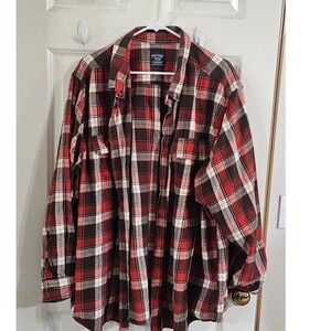 Faded Glory Plaid Flannel Shirt 3XL Brown Red Cotton Button Down‎ FM46Y020B